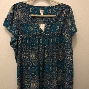 Vivid blue pattern Cap Sleeve Gap Top
